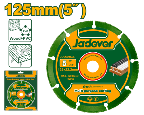 Lamă de ferăstrău cu vârf de carbură și lipire 125 mm * 22,2 mm, pentru lemn JDCCD1K05 Jadever
