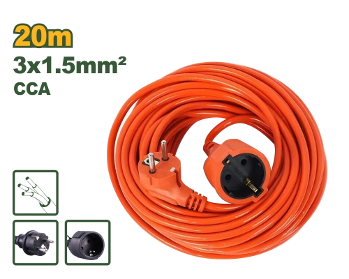 Удлинитель электрический, оранжевый (1 гнездо) сечением 3*1,5mm²; 20m; 10A-250V; JDEJAG05 Jadever