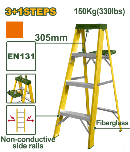 Scară dielectrică din fibră de sticlă Jadever JDLD1914 cu 4 trepte, 1.140 m, 150 kg