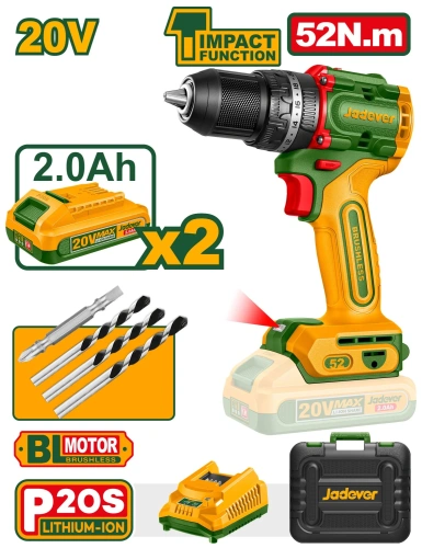 Компактная бесщеточная аккумуляторная ударная дрель 20V JDCDP5281 Jadever