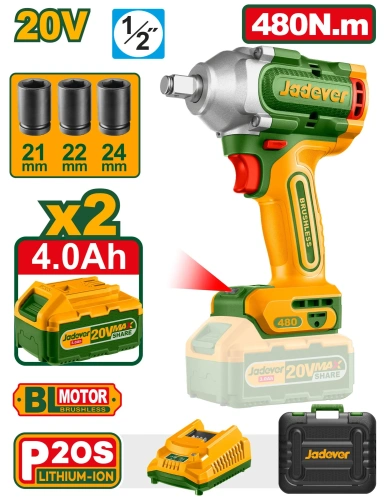 Аккумуляторный ударный гайковерт  20V 480-600Nm JDCD1B483  Jadever