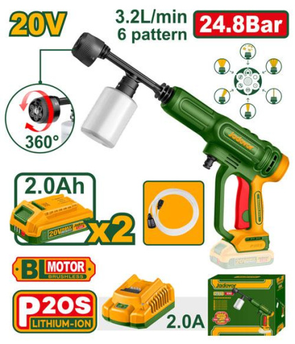 Jadever JDQX11203 Aparat de spălat cu presiune fără fir 20V 24,8 bari + 2 baterii