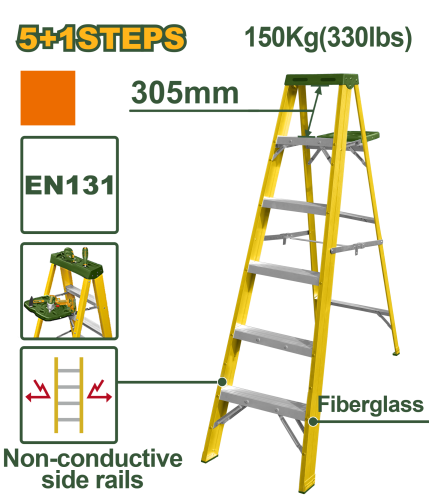 Scară din fibră de sticlă cu 6 trepte Jadever JDLD1916, dielectrică, 1,7 m, 150 kg