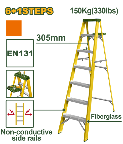 Scară din fibră de sticlă cu 7 trepte, dielectrică, 1,98 m, 150 kg, JDLD1917 Jadever